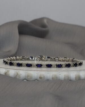 P ⭐️ M Sterling Silver Blue Stone Tennis Bracelet 7.7G / 7.25in N1495